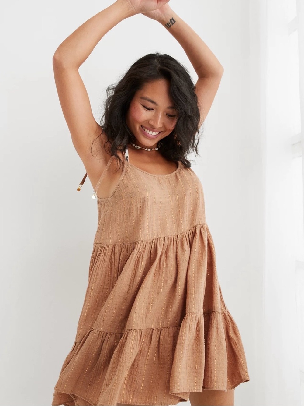 aerie Tan Tiered Swim Coverup Sundress